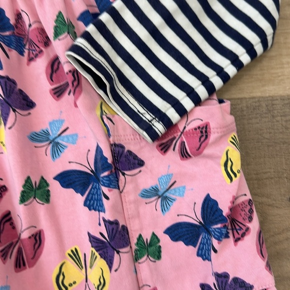 Cotton Size 120/ 6-7 us long sleeve striped and buttterfly dress with pockets - Picture 6 of 9